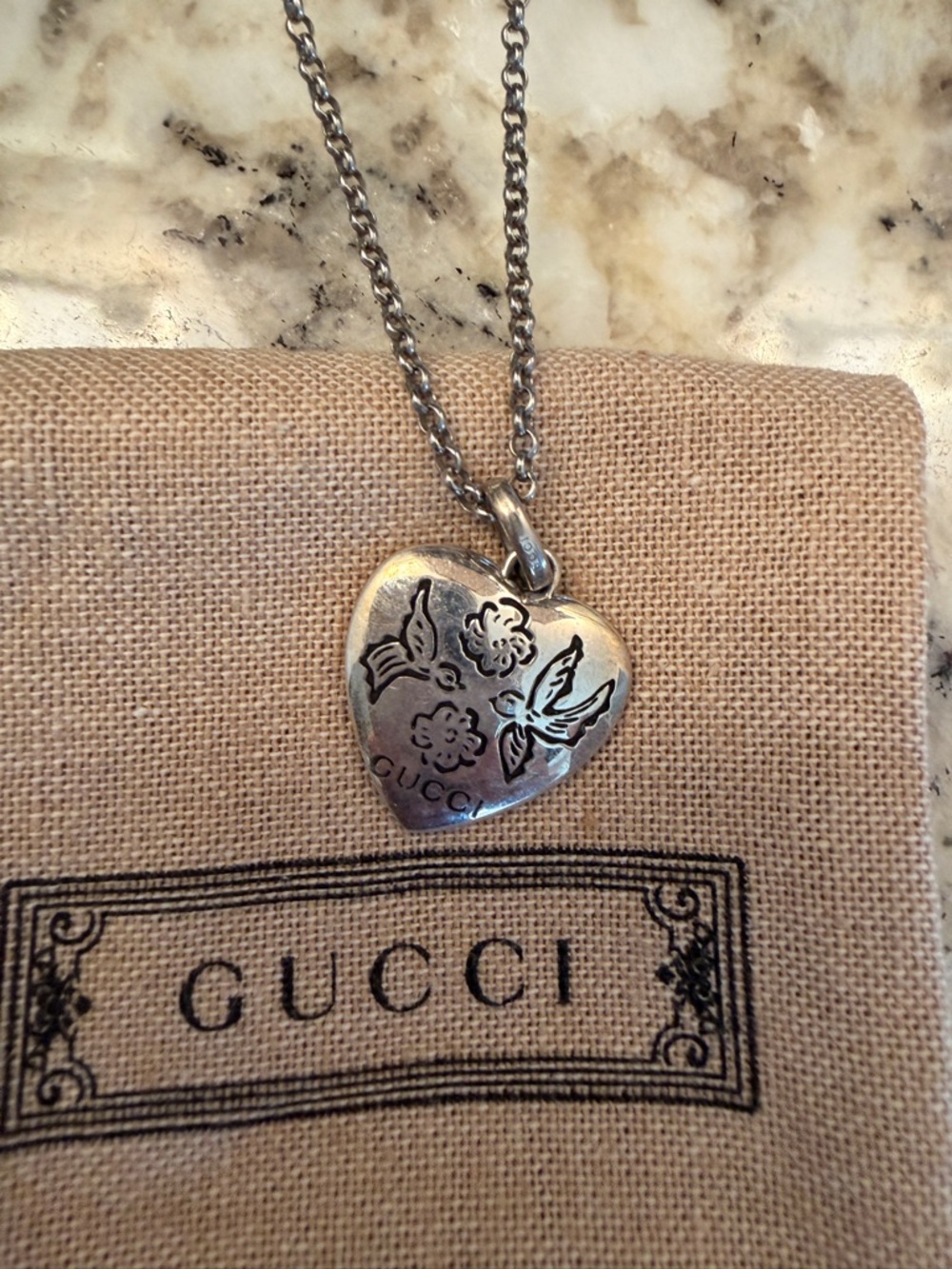 Gucci Silver Sterling Silver Blind for Love Engraved Pendant Necklace, 17" - Picture 2 of 5